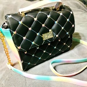 Luv Betsey by Betsey Johnson Quilted Black Pastel Rainbow Hearts Crossbody Purse